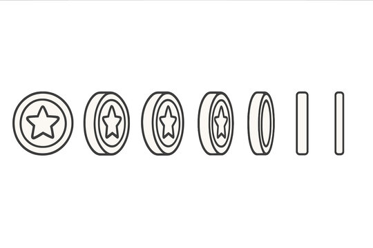 Rotation sequence of star coins showing different angles for game design assets