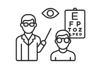 Optometrist conducting an eye exam with a patient using a Snellen chart