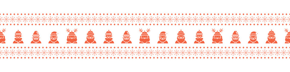 Horizontal seamless pattern for Christmas and New Year festival with cute Santa Claus in silhouette red color tones on a transparent background.