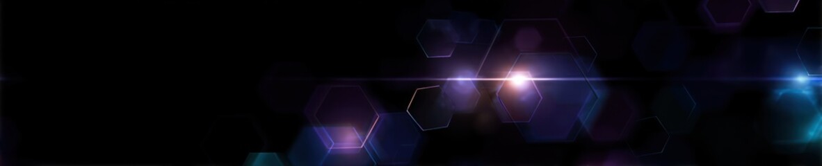 Obraz premium Abstract dark background with lens flare, hexagonal bokeh, and a stream of light
