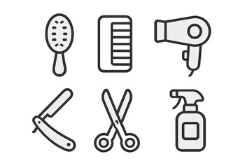 Fototapeta premium Essential grooming tools for hair salon and barber shop including scissors, comb, and razor