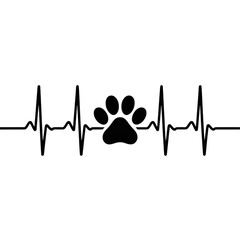 Heartbeat line with a paw print, symbolizing pet love, isolated on transparent background