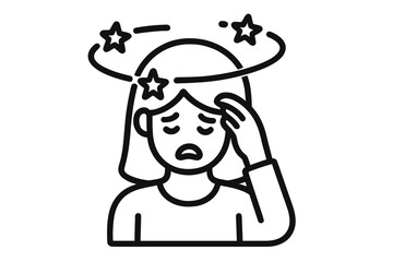 Person suffering from dizziness or vertigo symbolized by spinning stars