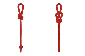 Two essential climbing knots tied in red rope, crucial for safety and security
