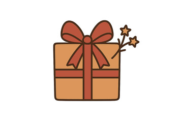 Stylized gift box with large bow and decorative stars for holiday celebration