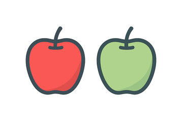Stylized red and green apples depicted with thick outlines and minimal shading