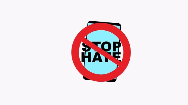 Phone displaying a stop hate symbol, suitable for antihate campaign promotions, social justice advocacy content, and inclusivity messaging visuals.
