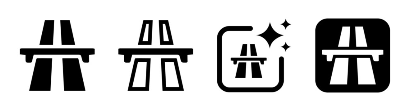 Highway icon illustration showing a bridge road sign for motorway and traffic guidance in black on a transparent vector design