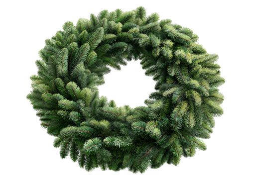 Lush green fir branch Christmas wreath with dense foliage isolated on a transparent background fir branches - Powered by Adobe