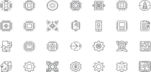 Obraz premium microchip, processor, cpu icon, integrated circuit, semiconductor, technology, line art, outline icon, engineering, computer hardware, circuitry, electronic component, digital technology, tech icons, 
