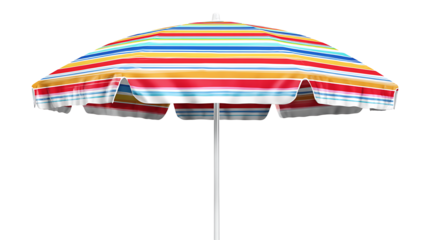 Beach umbrella colorful stripes, summer chill vibe, isolated on a white background