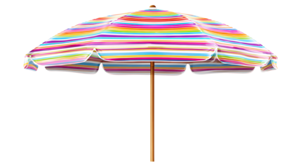 Beach umbrella colorful stripes, summer chill vibe, isolated on a white background