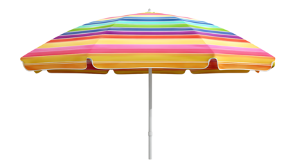Beach umbrella colorful stripes, summer chill vibe, isolated on a white background
