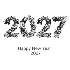 Happy New Year 2027 Text Made of Flying Butterfly Silhouettes, Creative Nature Vector Illustration
