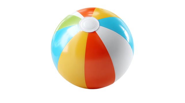 Beach ball glossy surface, playful summer energy, isolated on a white background.