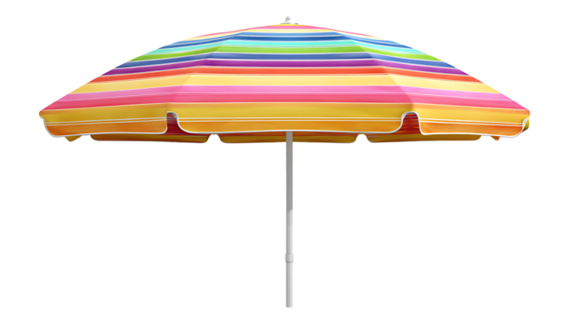 Beach umbrella colorful stripes, summer chill vibe, isolated on a white background - Powered by Adobe