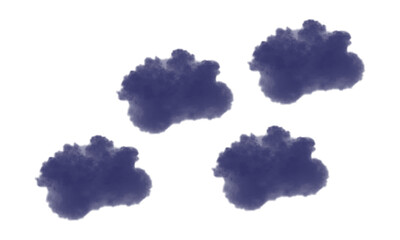 Four deep indigo blue abstract watercolor paint blots on white