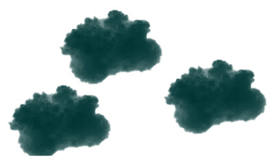 Abstract dark green organic watercolor ink blots set on white