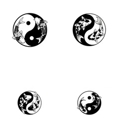 Set of Yin Yang symbols with Koi fish representing balance and harmony.