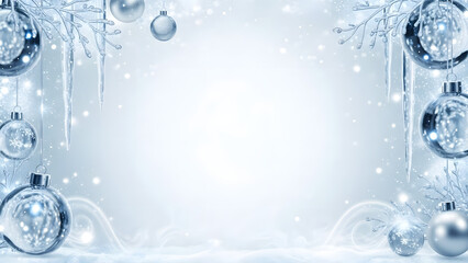 Sparkling winter wonderland christmas ornaments and icicles frame
