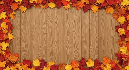 Obraz premium Autumn Leaves Border Frame on Wooden Background.