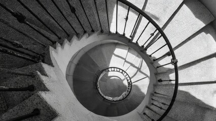 Fototapeta premium Spiral Staircase Leads Downward in Circular Design