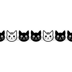 Cute cartoon cat faces border design isolated on transparent background