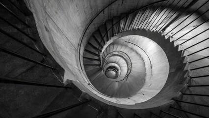 Fototapeta premium Spiral Staircase Leads Downward in Circular Design