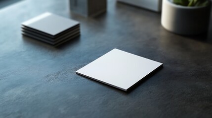 Fototapeta premium Square business cards mockup on dark surface for branding presentation and marketing materials design