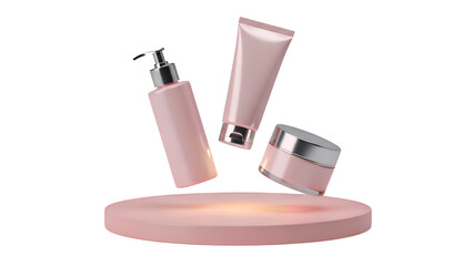 Pink Skincare Products on a Stand Isolated on Transparent Background