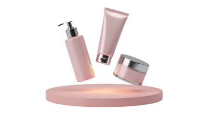 Pink Skincare Products on a Stand Isolated on Transparent Background