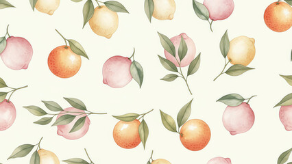 Elegant seamless pattern of hand-painted lemons, oranges, and grapefruits with leaves creates a fresh, vibrant, and summery feel for your design projects