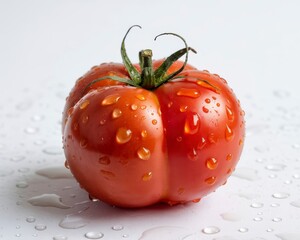 Fresh tomato glistening with water droplets for healthy eating campaigns and vibrant food photography, a stunning addition to your culinary projects today