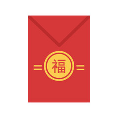 Flat icon of a red envelope (Angpao) with 'Fu' character, symbolizing luck and monetary gifts.
