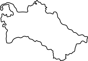 Simple black line silhouette map of Turkmenistan. Geographic border outline of the Central Asian country on an isolated white background