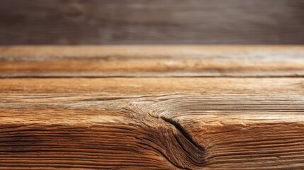 Fototapeta premium Rustic wooden surface with natural grain patterns, ideal for showcasing products or textures in photography, design, or creative projects, close-up view