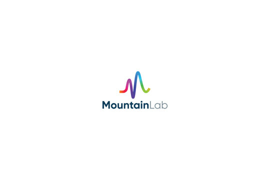 Letter M color peak heart beat mountain hill technological logo 
