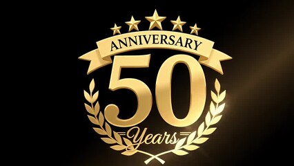 Golden 50th anniversary emblem with stars and laurel wreath - Powered by Adobe