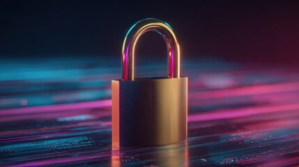A digital padlock against a colorful, abstract background, symbolizing security and protection in the digital realm.