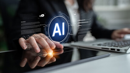 A futuristic interface for a generative AI system. A developer enters a prompt to initiate coding, data processing, and monitor the system's progress and performance. Fermion