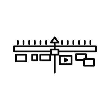 Minimalist black and white icon representing video editing timeline and playhead