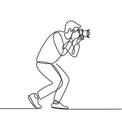Continuous line drawing of a photographer taking a photo