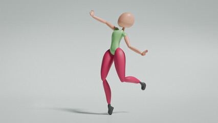 3D Rendered Image of Basic Posed Figure in Joyful Stance, Arms Open Wide, Standing on One Foot with the Other Leg Bent Up, Expressing Happiness, Freedom, and Celebration, Isolated on Solid Background