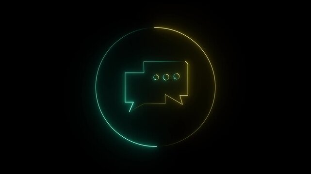 glowing neon message box icon animation video notice receive massage animated sign symbol on black background.4K MOtion vaideo