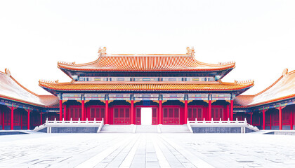 Traditional chinese palace architecture with red walls and ornate roofs
