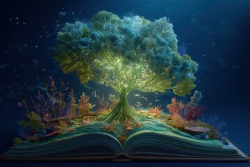 A Luminous Tree of Knowledge Sprouts from the Pages of an Enchanted Book.
