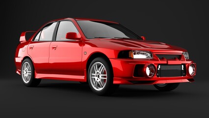 Red sport tuned car on black background front view