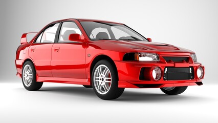 Red sport tuned car on white background front view