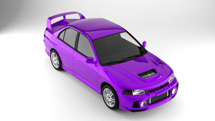 Purple sport tuned car on white background top view