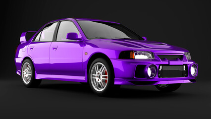 Purple sport tuned car on black background front view